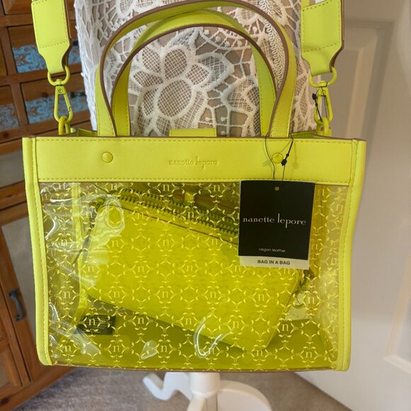 Nanette Lepore - Arianna Clear/ Yellow Logo Satchel - Vegan - Bag in a Bag - NWT - Picture 4 of 12